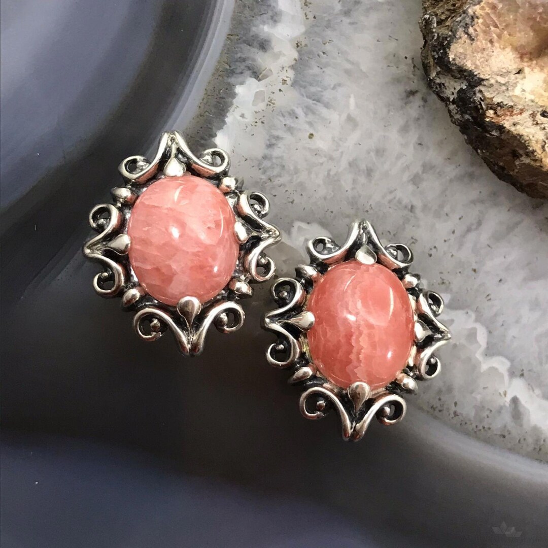 Carolyn Pollack Sterling Silver Oval Rhodochrosite Clip on Earrings For carolyn-pollack-sterling-silver-oval-rhodochrosite-clip-on-earrings-for