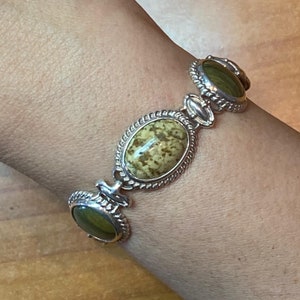 Carolyn Pollack Sterling Silver Picture/Green Jasper Decorated Link Bracelet For Women