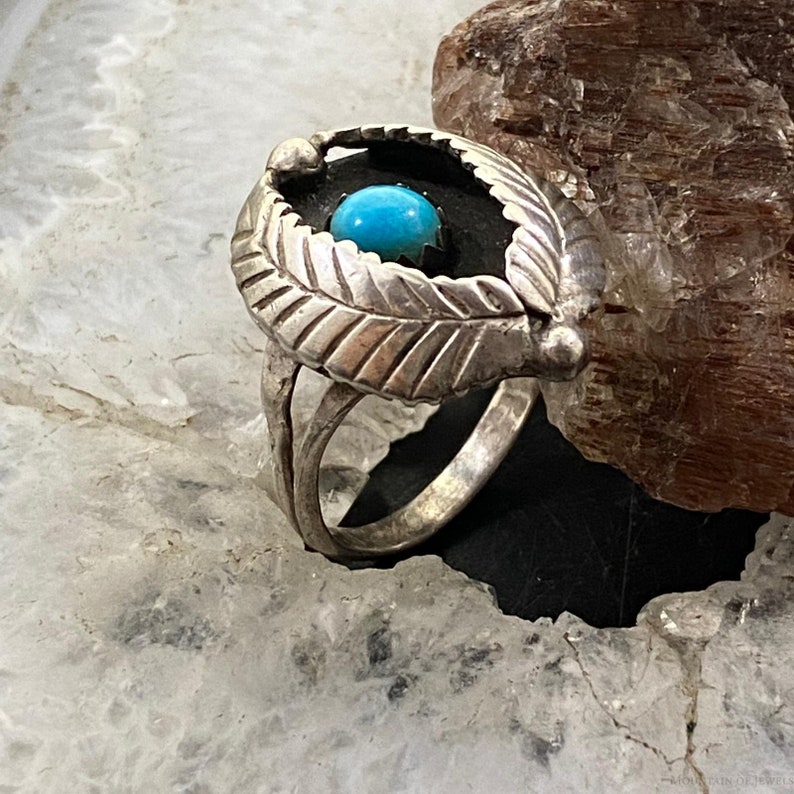 Vintage Silver Turquoise Shadow Box Ring Size 8.75 for Women, Native