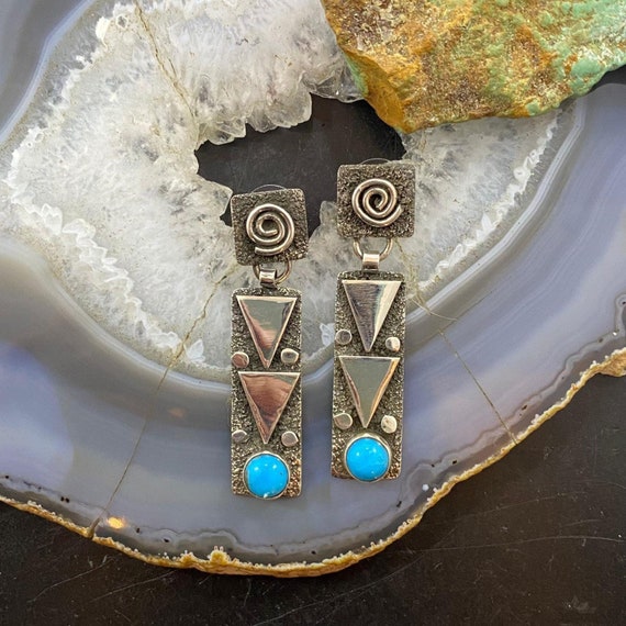Detailed Petroglpyh Vintage Native American Navajo Turquoise Sterling Silver Bracelet Old Detailed Petroglpyh Vintage Native American Navajo Turquoise Sterling Silver Bracelet Old