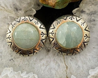 Carolyn Pollack Vintage Southwestern Style Sterling Silver Milky Aquamarine Stud Earrings For Women