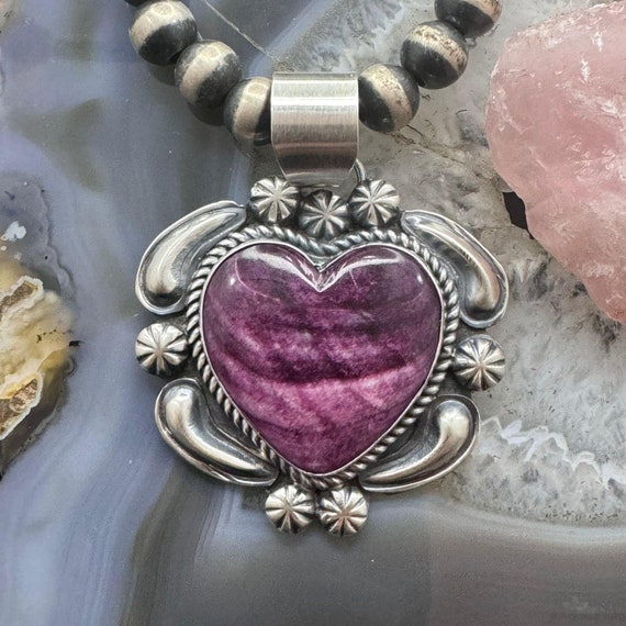 Jeff James Pink Heart! Vintage Native American Navajo Sterling Silver Bracelet Jeff James Pink Heart! Vintage Native American Navajo Sterling Silver Bracelet