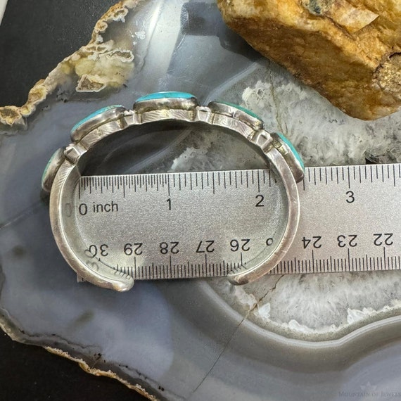 Vintage  Silver 5 Large Oval Turquoise Bracelet F… - image 9
