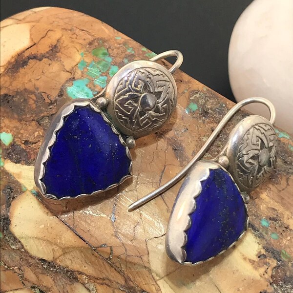 Vintage Sterling Silver and Lapis Earrings~Native American