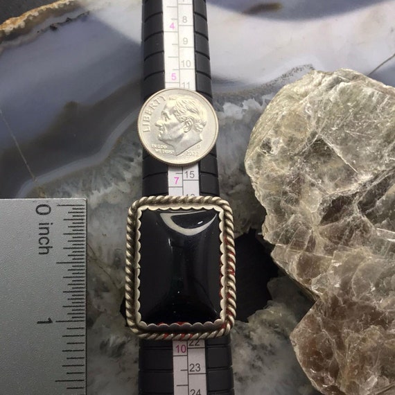 Vintage Silver Rectangle Onyx Split Shank Ring Si… - image 9