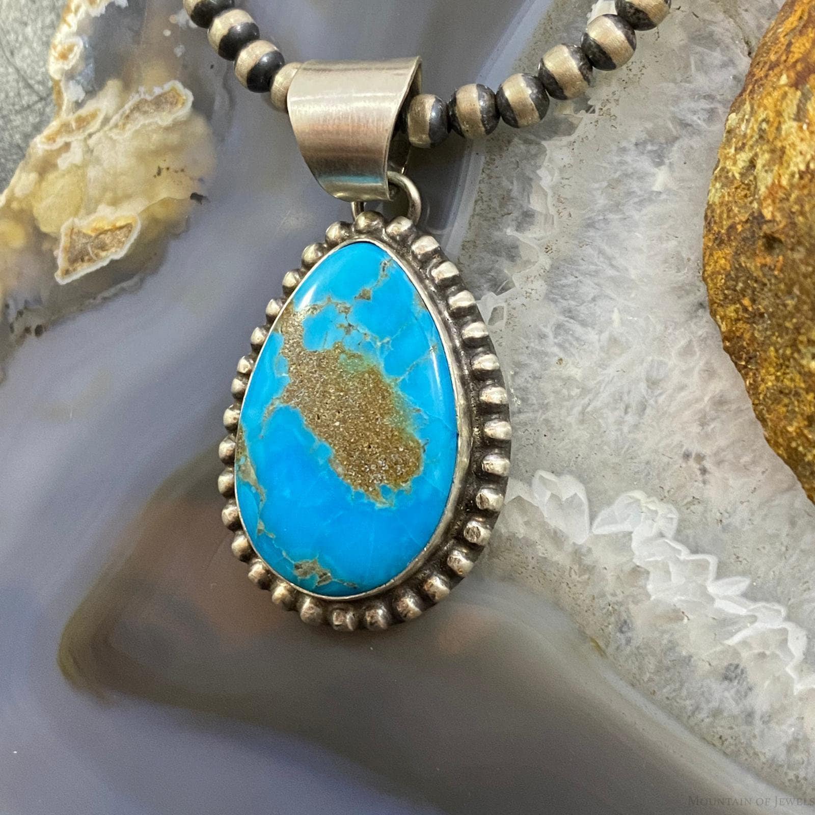Samson Edsitty Sterling Silver Turquoise Teardrop Decorated