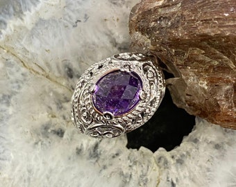 Carolyn Pollack Sterling Silber Oval Facettierten Amethyst Verziert Ring für Frauen