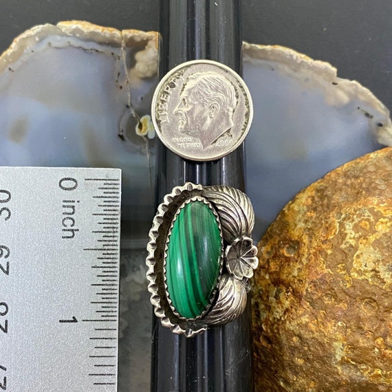 Vintage Silver Oval Malachite Ornate Ring Size 7.… - image 9
