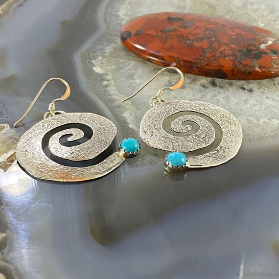 Brad Panteah Sterling Turquoise Hammered Spiral Dangl… Gem