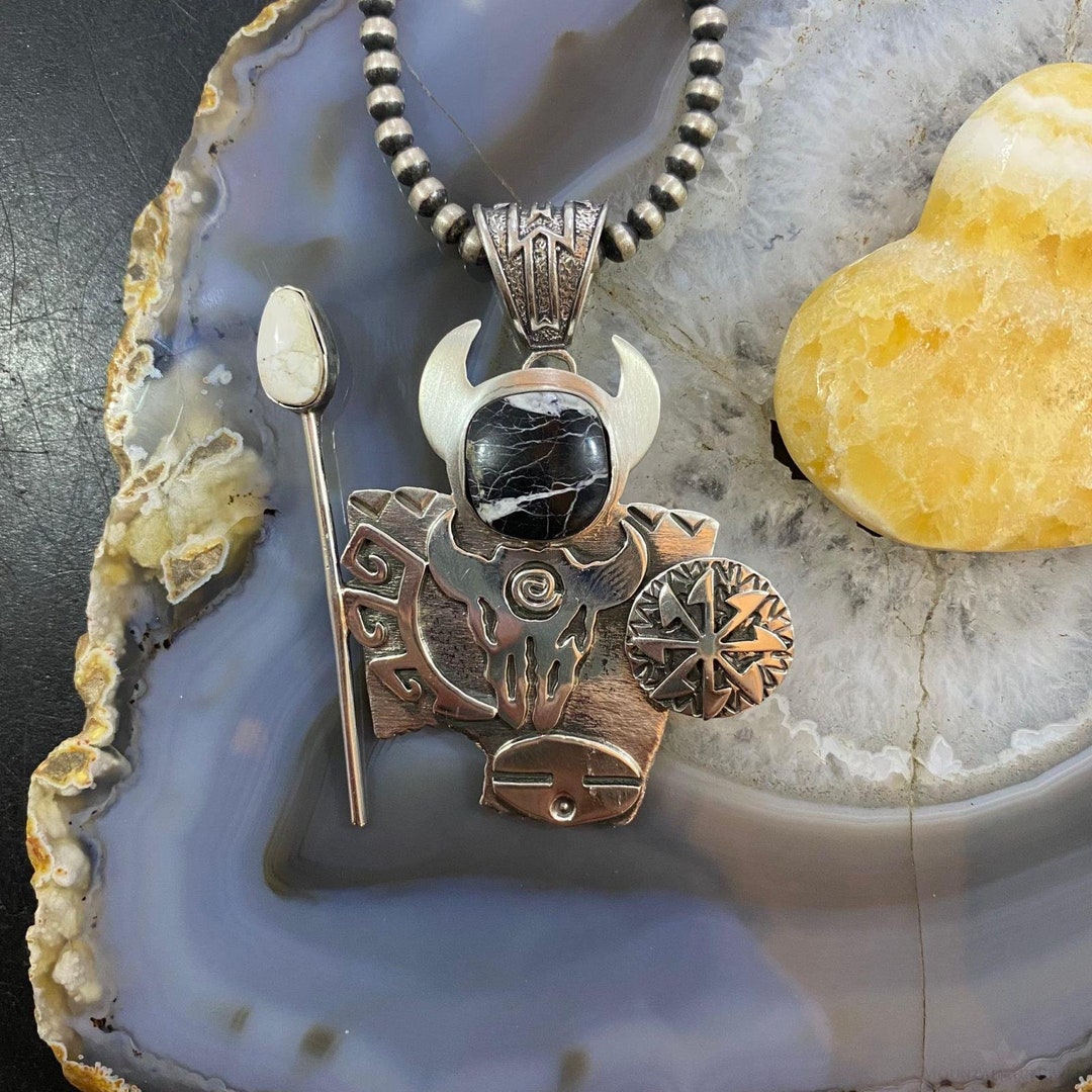 Brad Panteah Sterling Silver White Buffalo Warrior Brooch/pendant
