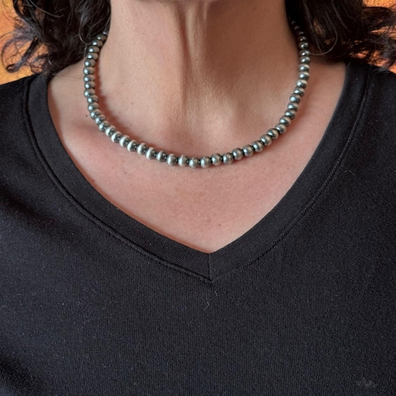 ナバホパールsterlingシルバービーズネックレス フック式 Indian Jewelry FUNNY公式ストア ナバホ族 シルバービーズ