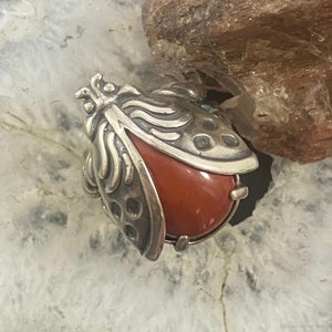 Carolyn Pollack Sterling Silver Red Jasper Decorated Ladybug Ring For Women