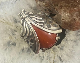 Carolyn Pollack Sterling Silver Red Jasper Decorated Ladybug Ring For Women