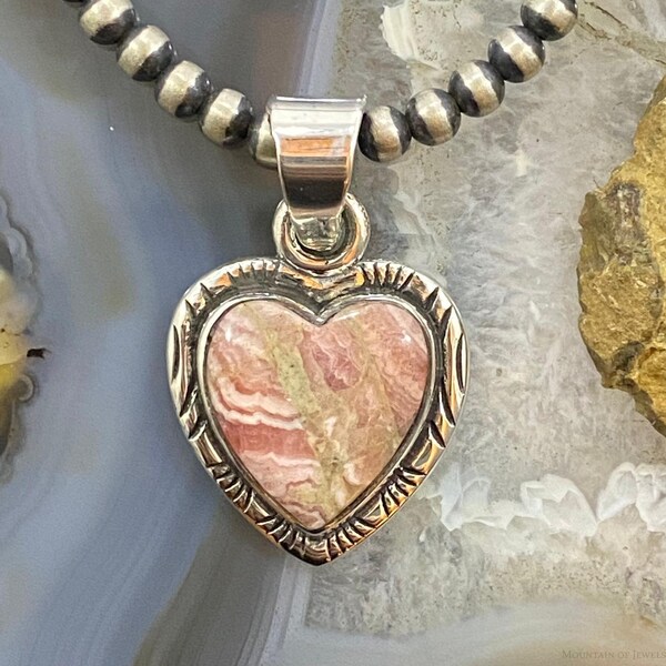 Sterling Silver Heart Shape Rhodochrosite Pendant For Women, Native American Indian Jewelry, Gift For Mother, Gift For Wife, Gift For Her