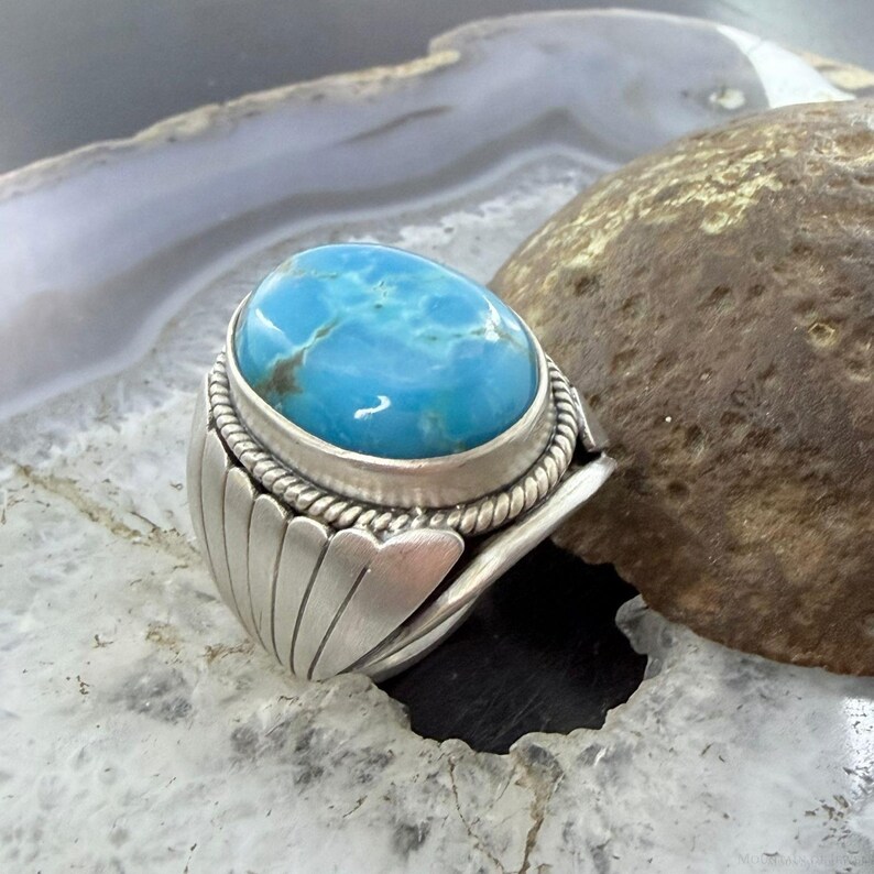 Sterling Oval Kingman Turquoise Shield Ring Size 11.25 for Men, Native ...