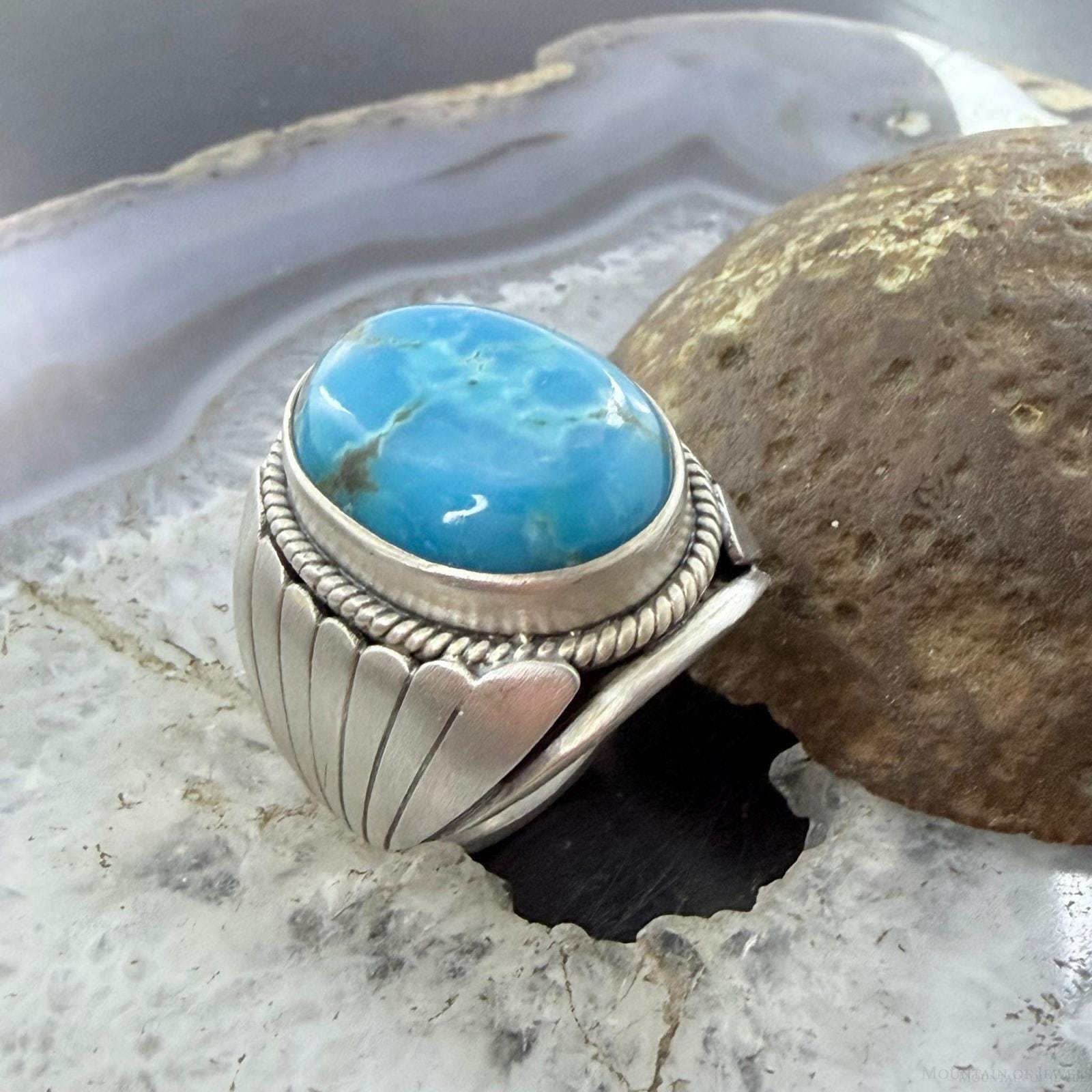 Sterling Oval Kingman Turquoise Shield Ring Size 11.25 for Men, Native ...