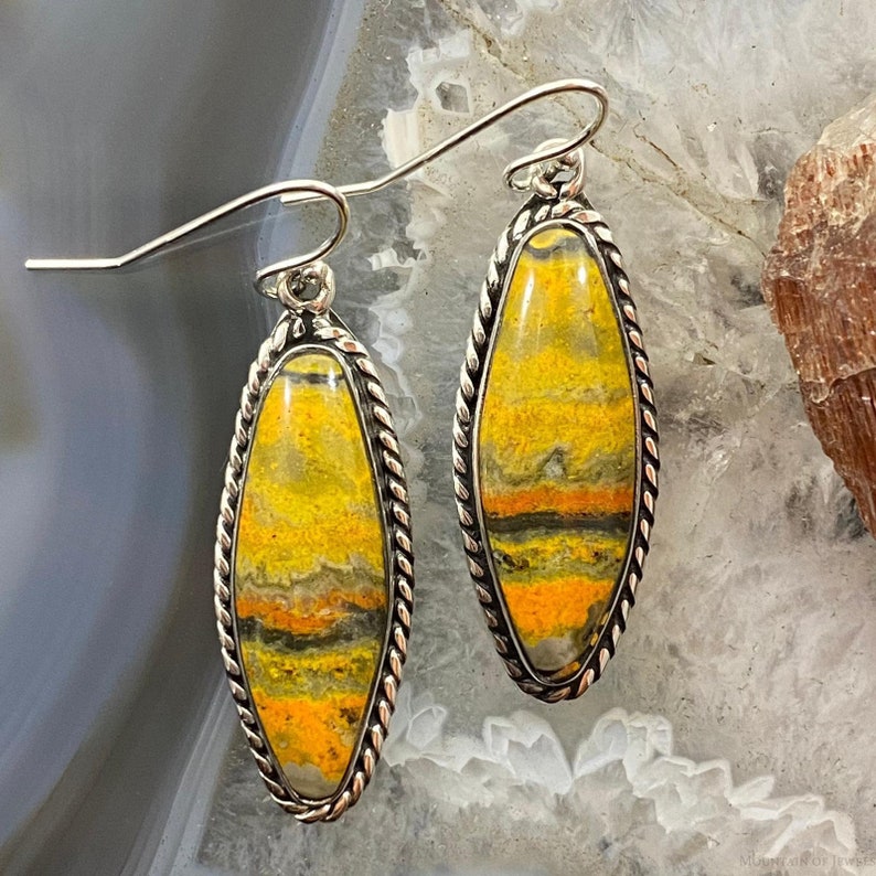 Sterling Silver Bumblebee Jasper Dangle Earrings For Women, Native American Indian Jewelry, Gift For Mother, shops Gift For Wife