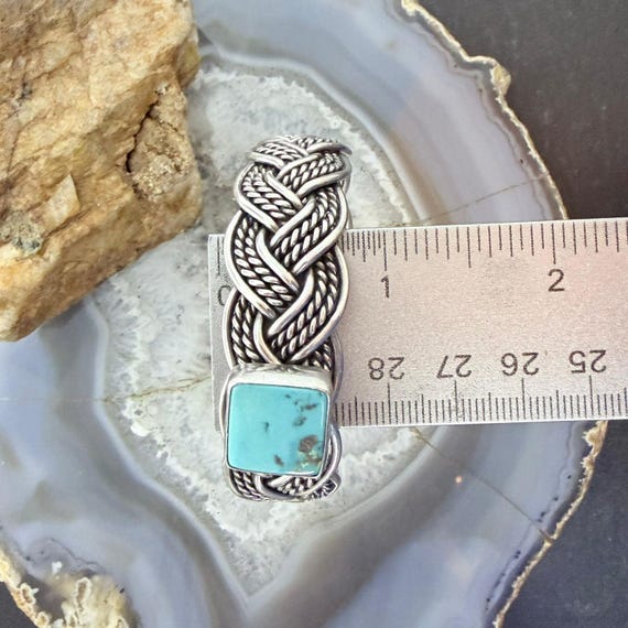 Sterling Silver Woven Rope With Square Turquoise Fashion  display picture 3