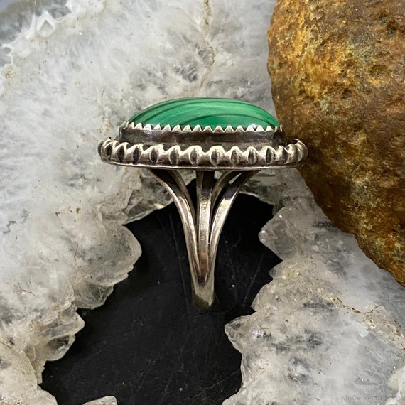 Vintage Silver Oval Malachite Ornate Ring Size 7.… - image 5