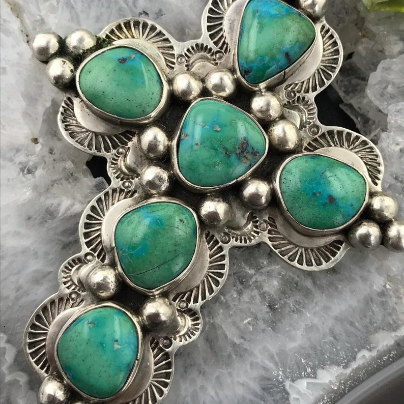 Native American Religious Symbol Mike Platero Sterling Silver Turquoise Cross Pendant Pendant necklace For Women or Men