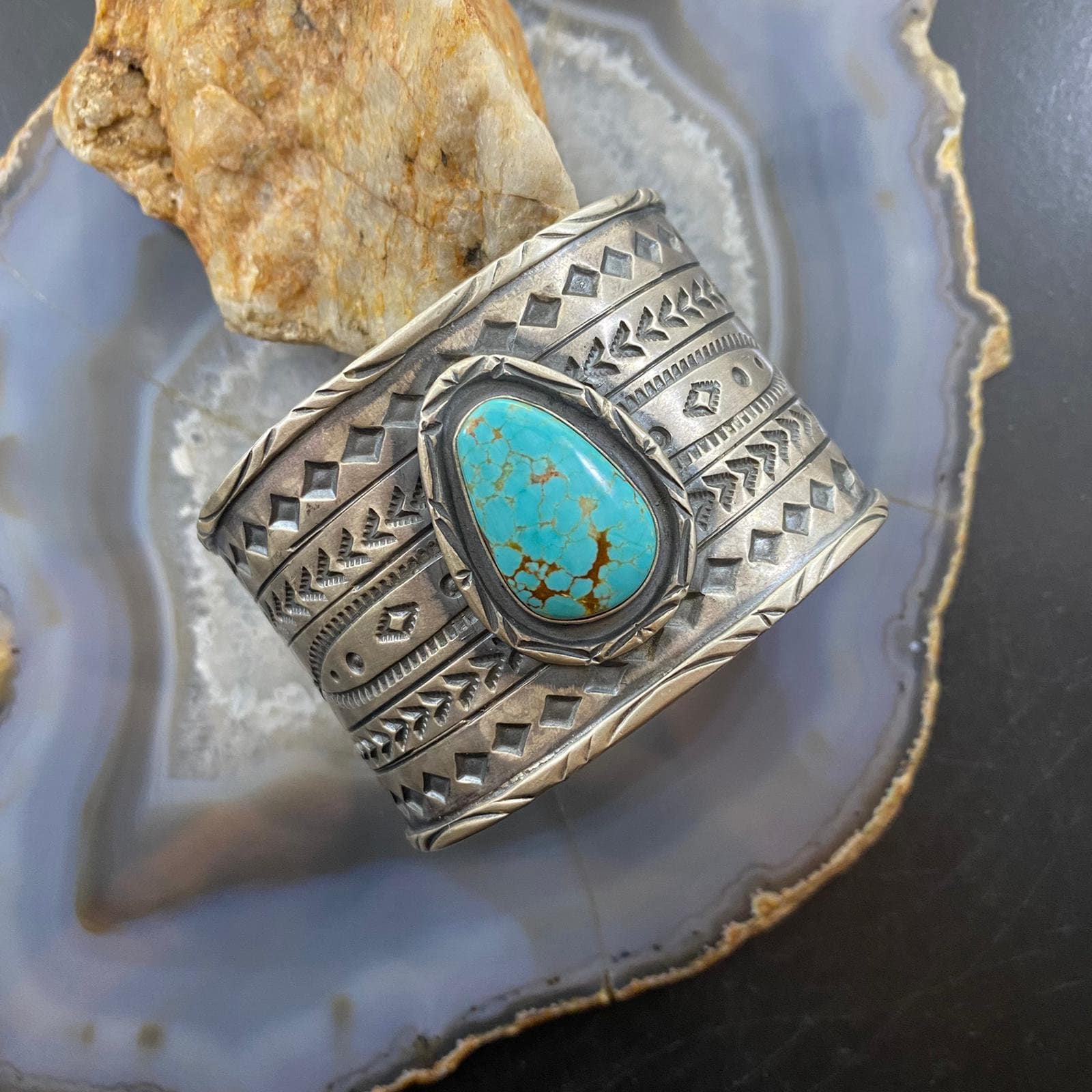 Tawney Cruz-willie Sterling Silver Turquoise Stamped Wide Bracelet