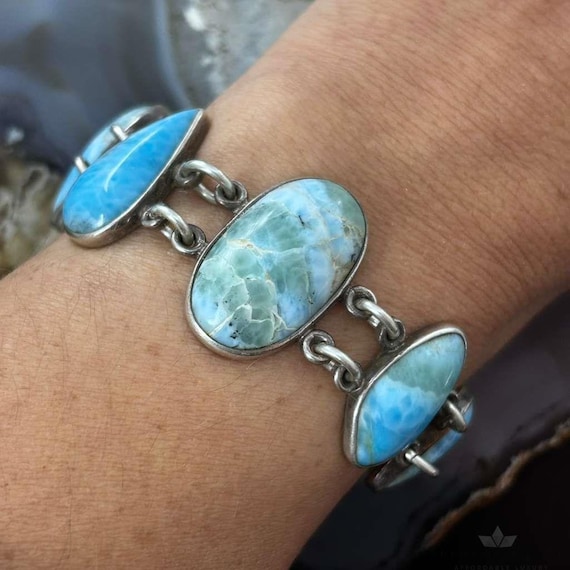 Sterling Silver Multi Shape Larimar Toggle Clasp … - image 1