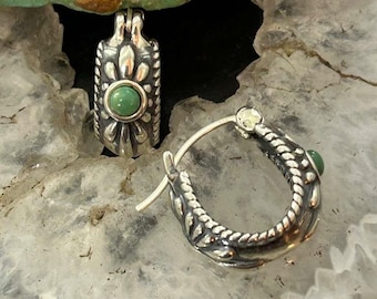 Pendientes de aro Carolyn Pollack de plata esterlina con turquesa verde redonda para mujer