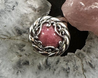 Carolyn Pollack Sterling Silver Oval Rhodochrosite Decorated Ring Size 5 For Women