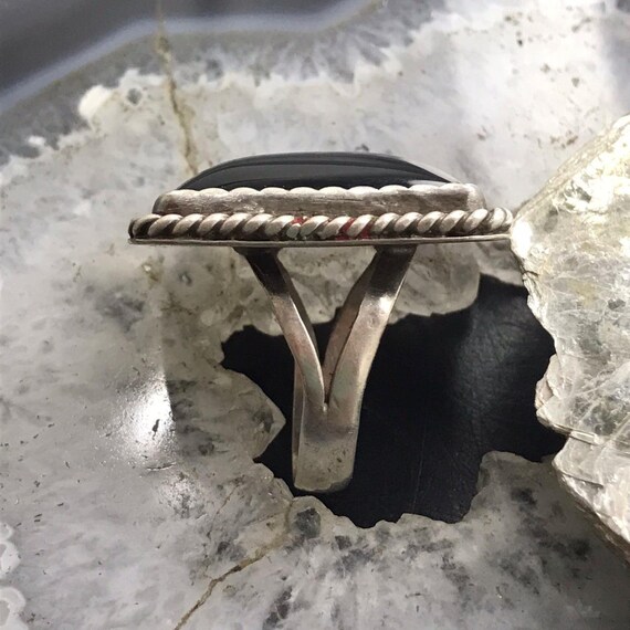 Vintage Silver Rectangle Onyx Split Shank Ring Si… - image 6