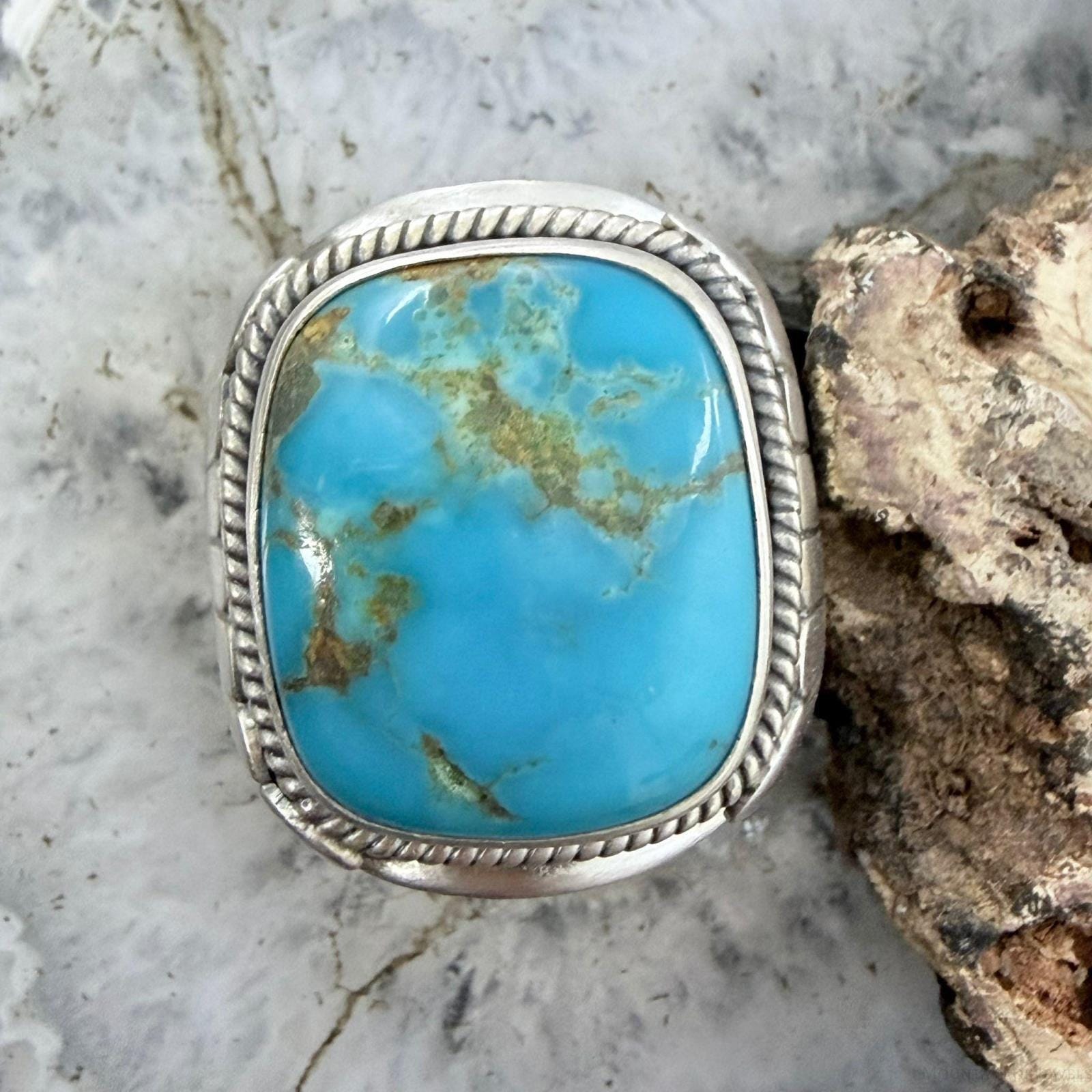 Sterling Silver Square Kingman Turquoise Shield Ring Size 11.25 for Men ...
