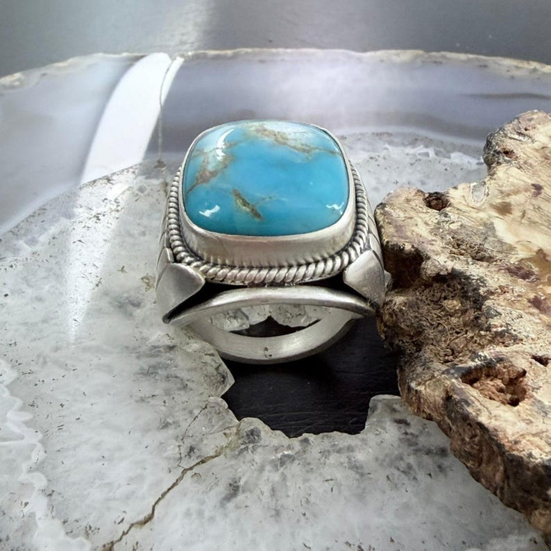 Sterling Silver Square Kingman Turquoise Shield Ring Size 11.25 for Men ...