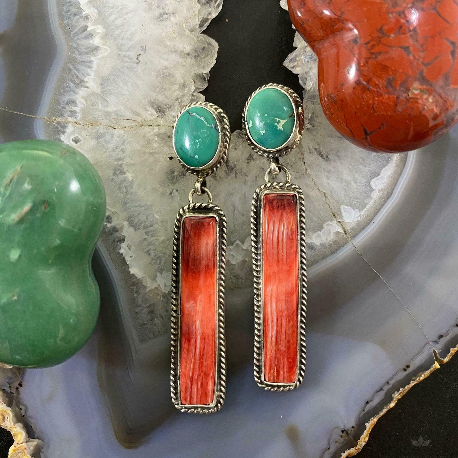 Marcella James Sterling Silver Turquoise and Spiny Oyster Post Etsy
