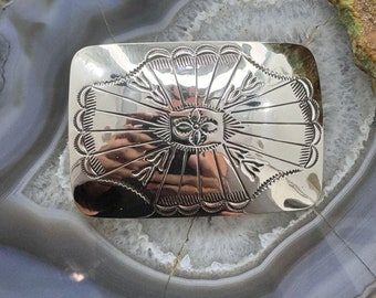 Sterling Silber gestempelt Rechteck Unisex Gürtelschnalle 1, Native American Indian Schmuck, Geschenk für ihn, Geschenk für sie