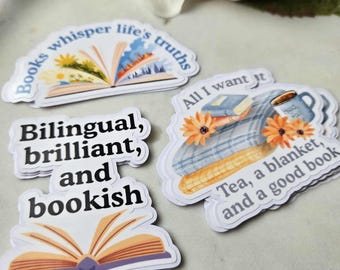 Love of reading Vinyl Sticker: Bilingual, brilliant and bookish with a blanket and truths