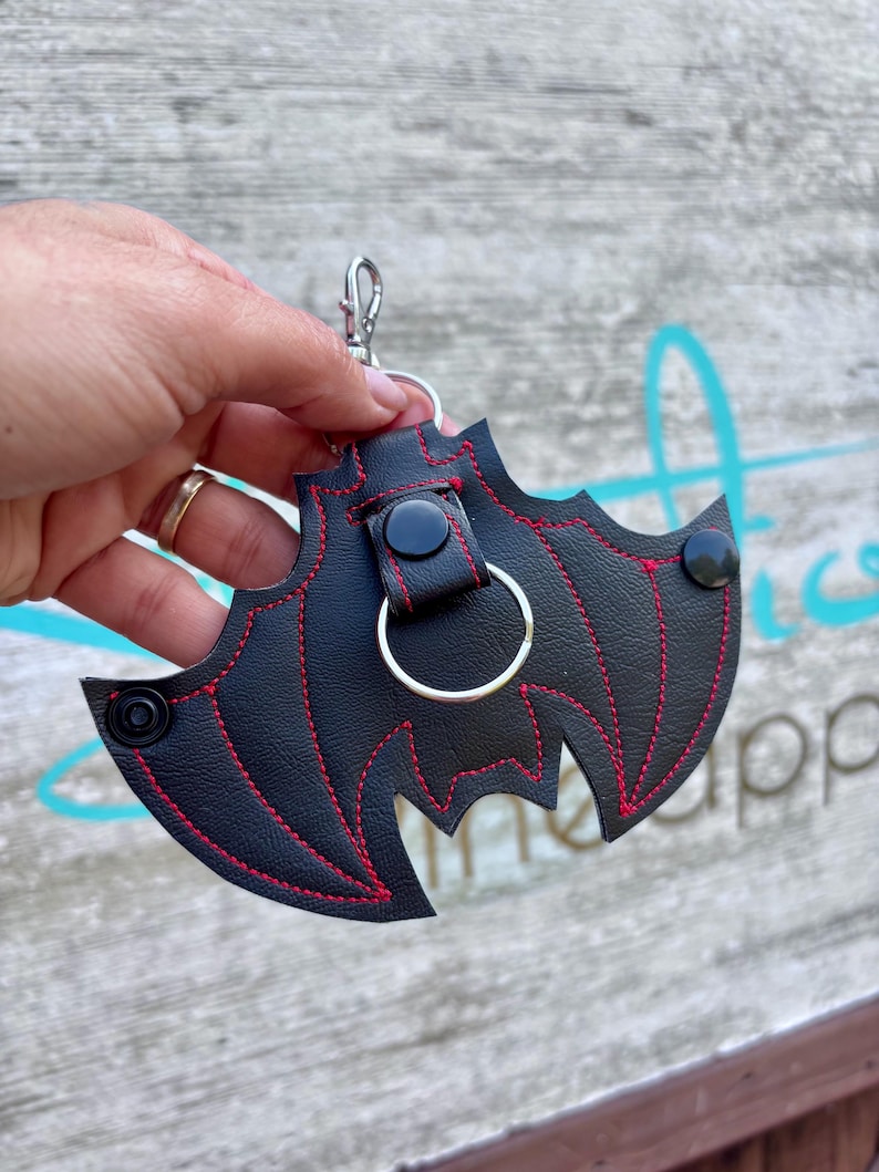 Bat keychain, goth keychain, bath key holder, Halloween keychain, Halloween key pouch, bat key sleeve, goth key sleeve, vampire keychain image 1