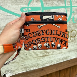 Two zippered wallet, double zipper wallet, Halloween wallet, witch wallet, ouija wallet, ouija card holder, ouija coin pouch