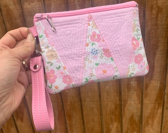Pink clutch, pastel pink wallet, pastel pink card holder, flowers wallet, flowers print handbag, pink flowers wallet, pink flowers purse