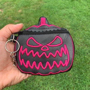 Monedero de Halloween, Monedero con llavero de Halloween, Monedero con forma de Jack-O-Lantern, Cartera con forma de Jack-O-Lantern, Cartera con forma de calabaza