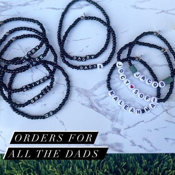 Black Beaded Personalized Bracelet | Matching Couple Bracelet | Men Women Beaded Name Bracelet | Dad, boyfriend, husband, Father Present