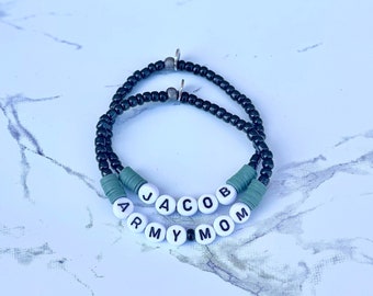 Army Mom Personalized Beaded Bracelet | Army Wife Bracelet |  Personalized Gift | Custom Mom & Dad Bracelets I Military Navy Air Force Gifts