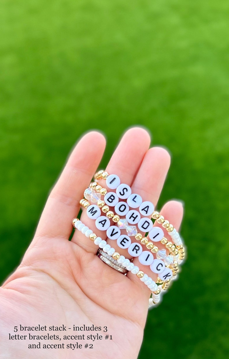 Custom Gold Bead Bracelet Personalized Gifts Three Word Etsy