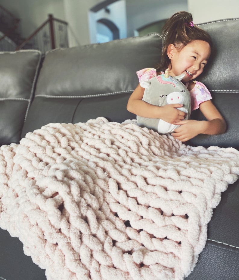 Childrens Chunky Knit Blanket Kids Blanket Baby Blanket 25x30in Handmade Chenille Blanket Knitted Kids Gifts image 4