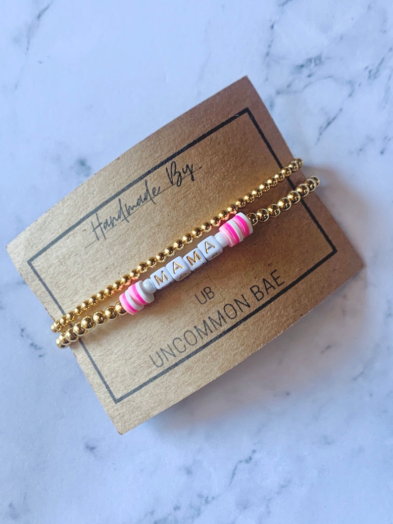 Gold / Silver Beaded Bracelet w/ Heishi Discs MAMA Bracelet Etsy