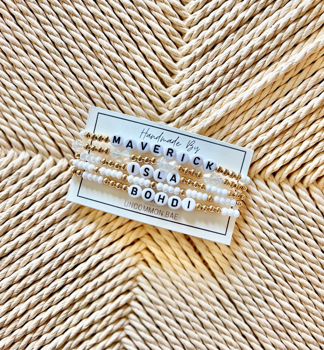 Personalized Gold Bead Name Bracelet | Custom Stretchy Bracelet - Etsy