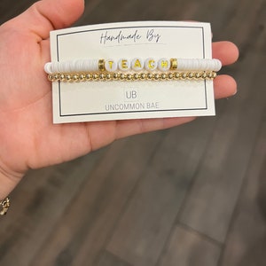 Personalized Heishi & Gold Beaded Bracelet Custom Stretchy Bracelet Bracelets Teacher appreciation Gift Christmas Holiday Present image 4