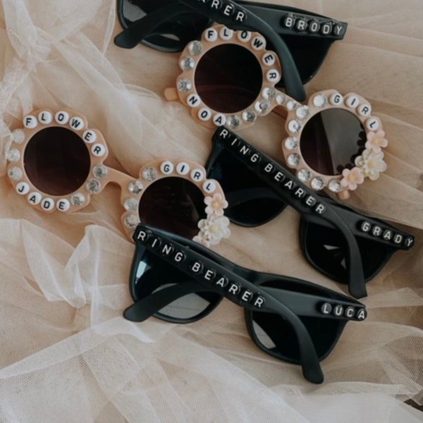 Custom Kid Wedding Party Sunglasses | Toddler Kids Sunglasses | Personalized Bedazzled Sunnie | Boys and Girls Beaded Accessories Cyber Sale