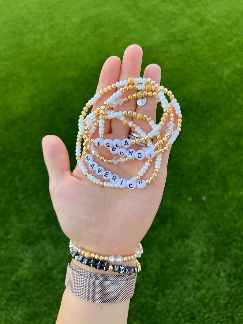 Custom Gold Bead Bracelet Personalized Gifts Three Word Etsy