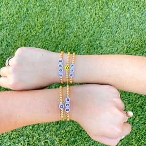 Gold Beaded Bracelet | Smiley Face | Heart Bracelet | MAMA Bracelet |  Personalized Gift | Custom Mom & Kids Bracelet I Cool Mom Accessories