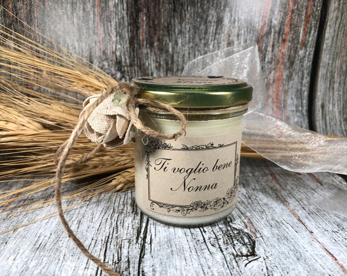Ti voglio bene Nonna Idea Regalo Vasetto con candela personalizzabile cera di soia oli essenziali stoppino in legno Festa dei Nonni