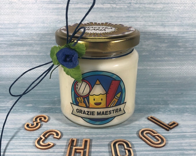 Grazie Maestra Candela profumatissima in cera di soia e olio essenziale Idea regalo per la Maestra Fine anno scolastico Ritorno a scuola